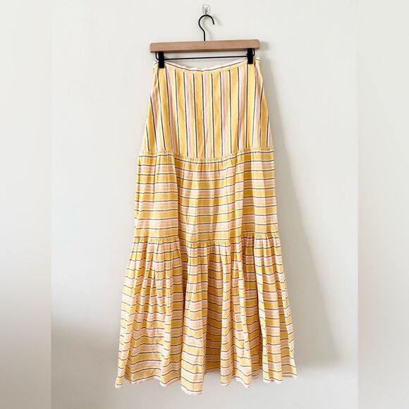 Veronica Beard Serence Cotton Blend Maxi Skirt in Yellow Pink Metallic Stripe S - Picture 5 of 7